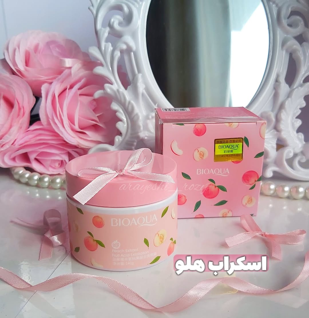 اسکراب لایه بردار صورت و بدن هلو برند بیوآکوا BIOAQUA  اورجینال حجم ۱۴۰ گرم